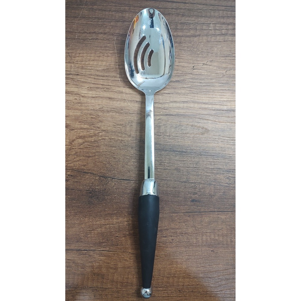 14" Copco Stainless Long Solid Serving Spoon with Black Handle U58